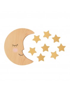 Medinis žaislas vaikams, mėnulio formos su žvaigždutėmis